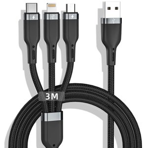 XINQIHANG Multi Charging Cable 10FT Long Multi USB Cable 3A Nylon Braided Multiple USB Fast Charging Cord Universal 3 in 1 Multi Charger Cable Adapter Lightning/Type-C/Micro USB Connectors Cell Phones