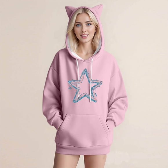 ZMFXJPE Sweater Hoodie Womens Hooded Sweatshirts Soft Hoodie Oversized Sweatshirts Women Hoodies with Pockets Hoodies for Women Y2K(Pink,M)