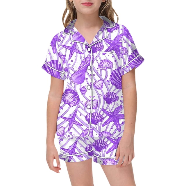 Ensemble de Pyjama 2 Pcs pour Enfants Imprimé Graphique Chemise à Manches Courtes et Shorts