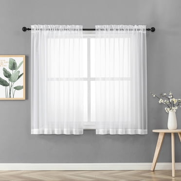 OVZME White Sheer Curtain Panel Pair 63 inch Length, Light Filtering Window Curtain Drapes Treatment for Kitchen, Bedroom Living and Children Room, Voile Top Dual Rod Pocket, 2 Pack of 40" x 63"