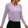 thumbnail image 2 of cfhntfmh Hauts Courts à Manches Longues pour Femmes, Chandails d'Entraînement Athlétiques de Gym, T-Shirt Court à Col Rond, Chandail de Course pour Femmes, 2 of 7