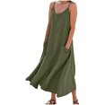 thumbnail image 2 of Liquidation Horkkom Robe en Lin Femme Été Col en V Couleur Unie Robe Maxi Décontractée Sans Manches Longues Robes avec Poches G, 2 of 6