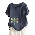 thumbnail image 1 of Leutsin Womens Plus Size O-Neck Short Sleeve Print Buttons Cotton Linen Vintage Tops, 1 of 4