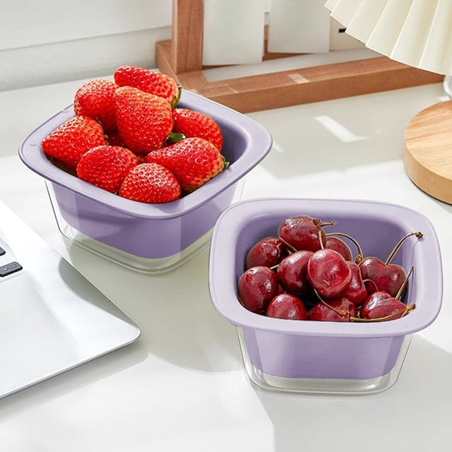 Kitchen Strainer and Colander Bowl Set - Food-Grade Material Double-Layer Stackable Design Fruit Vegetable Washing Basket, Purple, JKODE