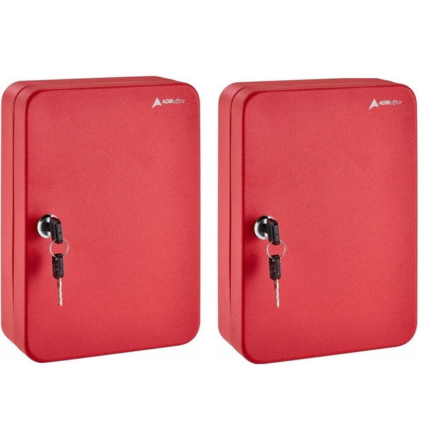 AdirOffice 48 Key Steel Secure Key Cabinet with Key Lock, Red (2 pack)