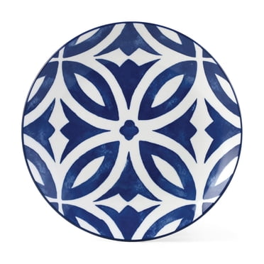 Mainstays assiette à salade en grès rond à motif bleu glacé, 7,5 "