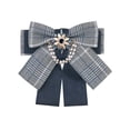 thumbnail image 1 of INSPIRE CHIC Women's Bow Brooch Plaid Faux Rhinestone Beaded Retro Bow Ties Blue, 1 of 4