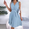 thumbnail image 4 of Birdeem Robe Sans Manches à Col en V Croisé pour Femmes, Couleur Unie, Taille Pliée, 4 of 7