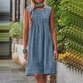 thumbnail image 2 of yoeyez Robe Maxi d'Été en Lin pour Femmes, Robe d'Été Plissée à Manches Cap pour Dames Grande Taille, Col Rond, Mini-Robe Décontractée Froncée, Coupe Ample, Ligne A, Robes de Plage Bleu, 3TG, 2 of 7