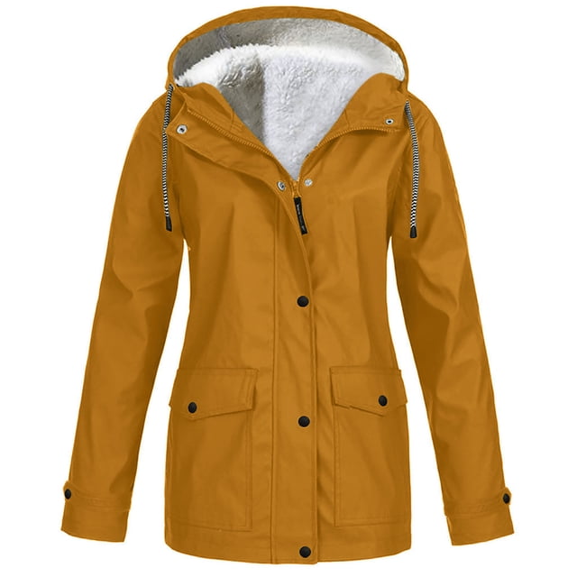 Aqestyerly Women Raincoat Windproof Hooded Jacket Outdoor Solid Color Lightweight Rain Jacket With Pockets HWRETIE