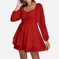 thumbnail image 1 of MKLEKYY Womens Pants Womens Solid Jumpsuit Long Sleeve Ruffle Layer Tie Mini Short Romper Jumpsuit Culotte Homme, 1 of 7