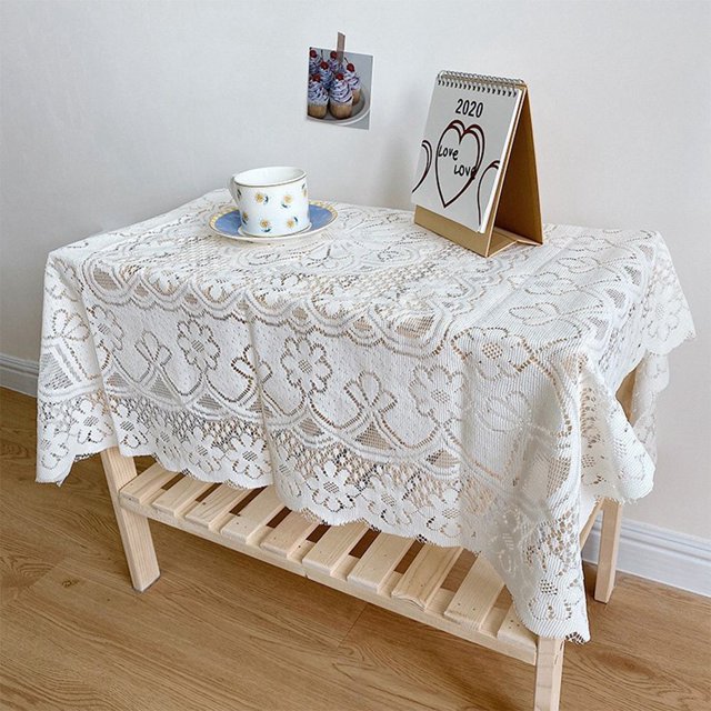 Lefu Nappe de Table Basse en Dentelle Blanche, Housse de Table Anti-Poussière, Armoire TV, Ménage