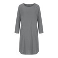thumbnail image 4 of Robes pour Femmes Mode Décontractée Col Rond Manches Longues Coton Lin Robe Mi-Mollet Poche Robes Unies Combinaison Robe en Liquidation, 4 of 8