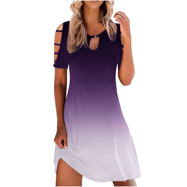 Birdeem Women Casual Slimming Draw Back Printed Short Sleeves Cold Shoulder Dress