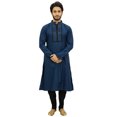 thumbnail image 2 of Atasi Men's Blue Designer Kurta Pyjama Set Long Cotton Punjabi Shirt-Small, 2 of 6