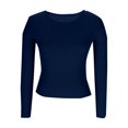 thumbnail image 4 of Hauts Ajustés Côtelés d'Automne - T-Shirt à Col Rond à Manches Longues Extensible, Décontracté, Basique pour Femmes, 4 of 7