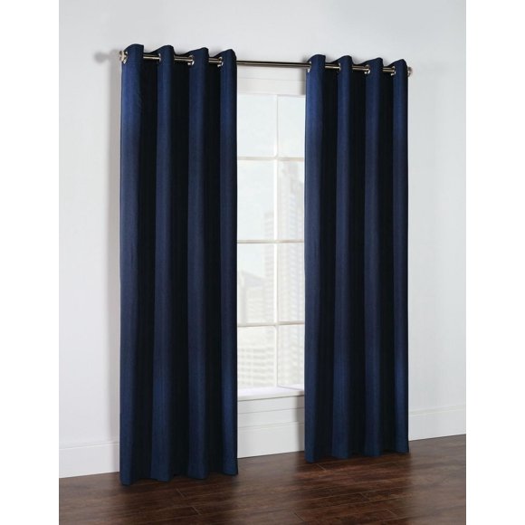 Loft Living Cora Woven Grommet Single Curtain Panel Room Darkening 52" x 84" in Navy