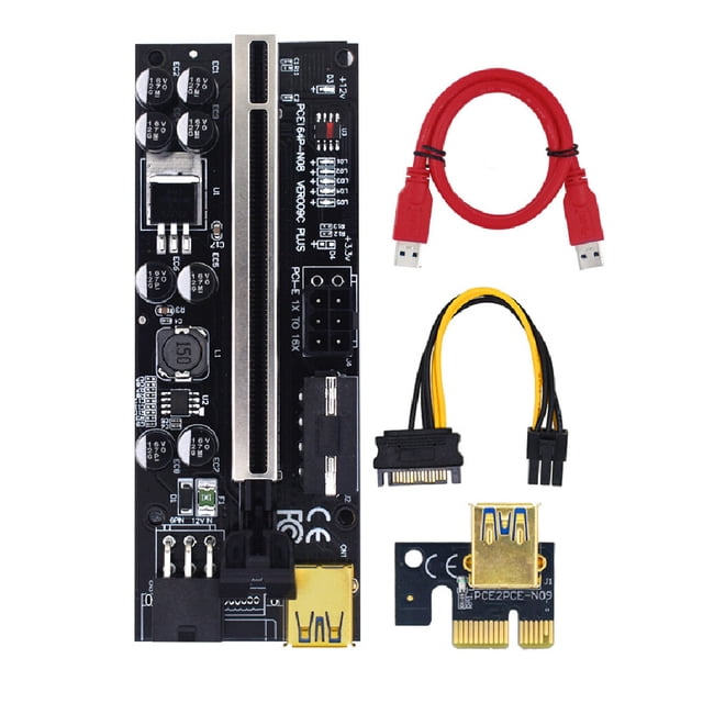 tredstone 5x USB 3 Riser Board VER009S GOLD PCI-E 1x to 16x Powered 60cm PCIe Extender Black Slot+Red Wire 1Set