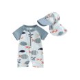 thumbnail image 1 of SUNSIOM Toddler Boys Rash Guard Swimwear Cartoon Fish Print Short Sleeve Swimsuits Front Zipper Bathing Suits with Swimming Hat, 1 of 9
