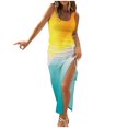 thumbnail image 1 of Robes d'Été pour les Femmes à la Mode Sans Manches Taille Haute Boho Cordon Côtelé Robe Longue Froissée Haute Fente Robe Maxi, 1 of 5