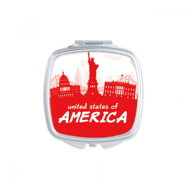 Red Outline Landmark America USA Square Mirror Portable Compact Pocket Makeup Double Sided Glass