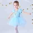 thumbnail image 2 of Justaucorps pour Filles, Danse Ballet, Robe Tutu à Jupe, Manches Courtes, Tenue de Danse, Robe de Princesse Elsa (avec Cape), 2 of 6