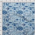 thumbnail image 4 of oneOone Polyester Spandex Blue Fabric Asian Block Fish Fabric For Sewing Printed Craft Fabric By The Yard 56 Inch Wide, 4 of 4