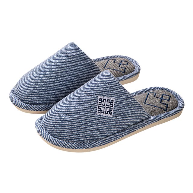 Mens and Womens Home Slippers Simplicity Solid Color Close Toe Comfortable Non-Slip Indoor Flax Slippers Navy