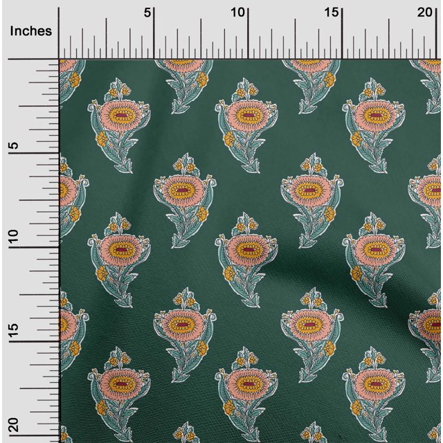 oneOone Viscose Jersey Fabric Leaves & Floral Block Printed Fabric 1 Yard 60 Inch Wide