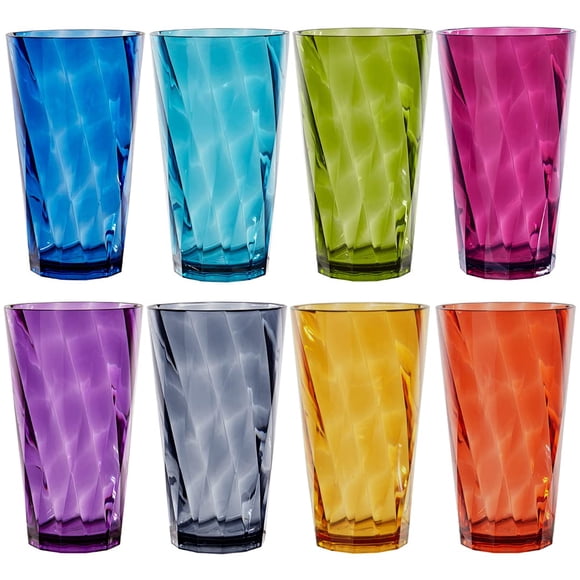 US Acrylic Verres à Boire Réutilisables en Plastique Optix (Ensemble de 8) Gobelets d'Eau 20oz aux Couleurs Ton Bijou / Gobelets Sans BPA, Fabriqués aux É.-U. / Compatibles Lave-Vaisselle avec Support Supérieur