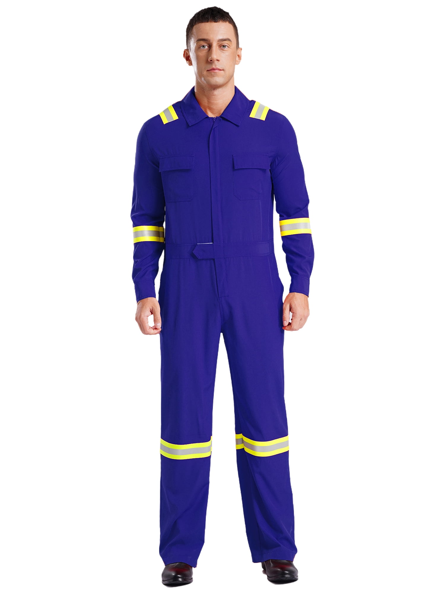 Sxiwei Combinaison de Sécurité Haute Visibilité pour Homme, Col Rabattu, Manches Longues, une Pièce, Tenue de Travail, Bleu, P