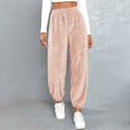 thumbnail image 3 of Womens Fleece Winter Warm Pants Elastic Solid Color Drawstring Thicken Sweatpants Casual Baggy Lounge Trousers, 3 of 5