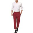 thumbnail image 2 of INSPIRE CHIC Men's Formal Cropped Pants Solid Color Flat Front Dress Trousers Burgundy 32, 2 of 4