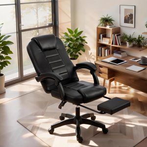 BeesClover Chaise pivotante de bureau ergonomique, PU chaise de bureau en cuir avec support Lombaire réglable & Fonction d'inclinaison, chaise ergonomique confortable avec roulettes silencieuses pour le bureau ou l'espace de travail