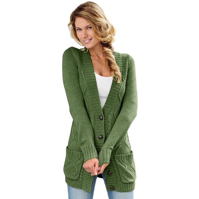 Women Black/Gray/Green/Red/Purple Front Pocket and Buttons Closure Cardigan