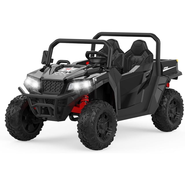 24V 4WD Ride-On Dump Truck with Remote Control, 2-Seater Electric Construction Vehicle with Dump Bed & Shovel