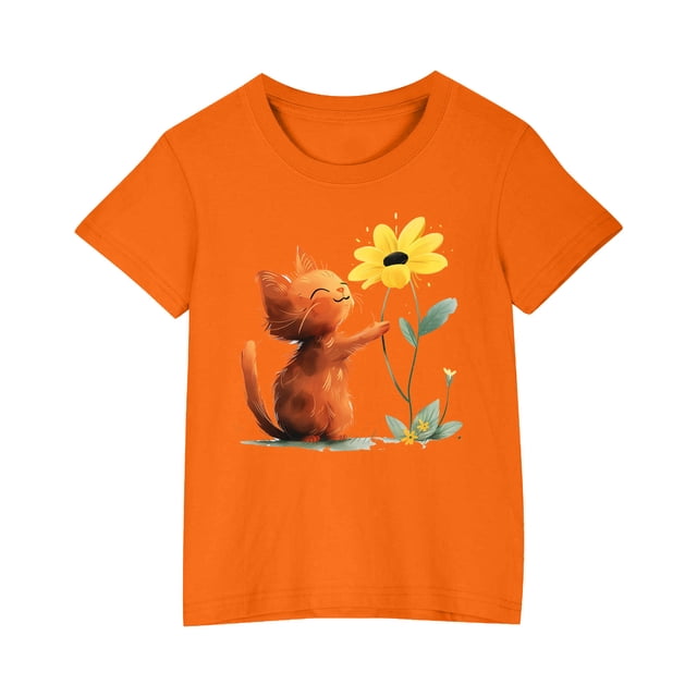 RXIRUCGD 2025 Vêtements d'Été pour Enfants T-shirt Imprimé Mode Mignon Col Rond Manches Courtes