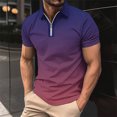 thumbnail image 4 of Chemises pour Hommes Imprimé Décontracté Manches Courtes Col Rabattu T-Shirt à Fermeture Éclair Blouse Tops, 4 of 5