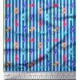 thumbnail image 1 of Soimoi Blue Modal Satin Fabric Heart Stripe Decor Fabric Printed Yard 42 Inch Wide, 1 of 2