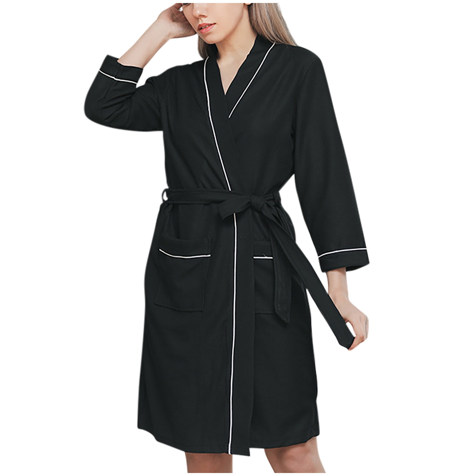 amazon ladies long dressing gowns Penkiiy Women's Soft Summer Gown Floral Fruit Print Plush Shawl Collar Bathrobe Warm Lounge Robe with Belt 3XL Black silk dressing gown