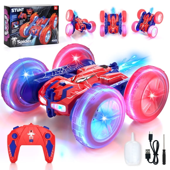Remote Control Cars, RC Cars Toys for 3 4 5 6 7 8 9 10 Year Old Boys Toy, 2.4Ghz Fast Stunt, 360° Rotating Stunt Cars for Age 8-12 Outdoor Toys, w/LED & Smoke, Birthday Christmas Gift