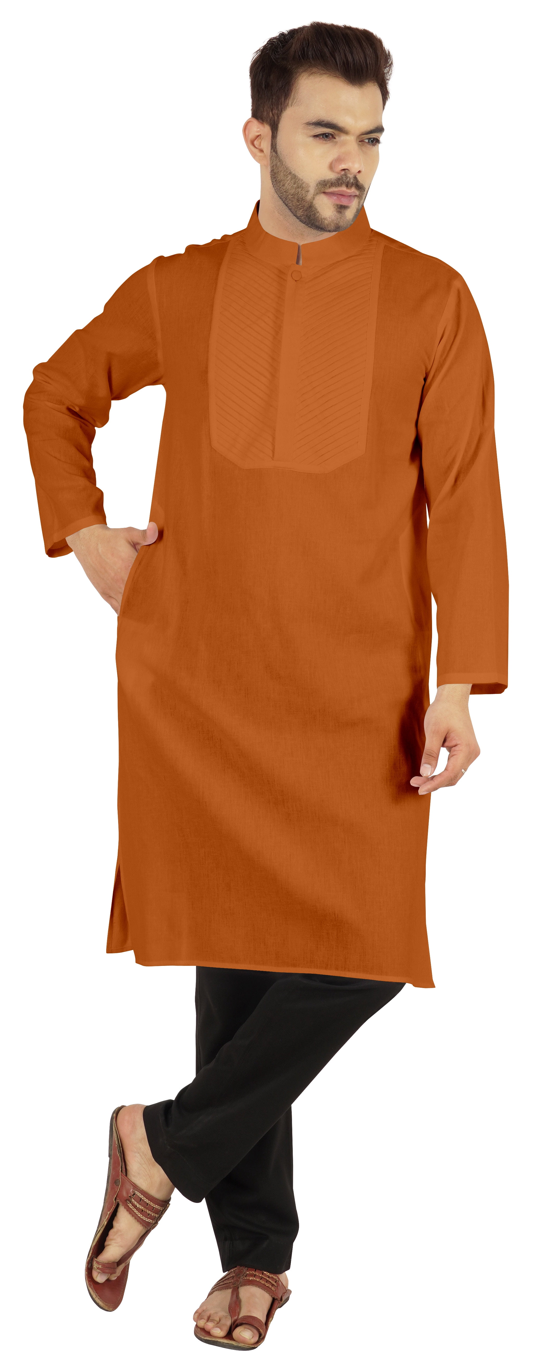 Atasi Indian Solid Kurta Pajama Set For MensMandarin Collar Casual Long-Wear Kurta