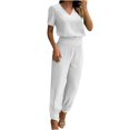 thumbnail image 1 of Ensemble 2 Pcs pour Femmes Été Col Uni Manches Courtes Blouse Haut + Pantalon Ample avec Poches, 1 of 6