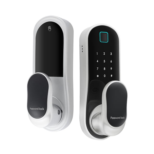 Riwcyla Smart Door Lock Keyless Entry Door Lock Handle with 2 Cards and 2 Keys Biometric Door Lock App Remote Operation WiFi Smart Lock for 30,60mm Office Home Bedroom Door