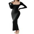 thumbnail image 1 of Women Long Bodycon Dress Solid Color Knitted Ribbed Square Neck Long Sleeve Dress Spring Fall Party Club Skinny Dress, 1 of 6