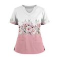 thumbnail image 1 of Ktyne Tuniques Médicales pour Femmes à Col en V, Hauts de Sarrau à Manches Courtes Extensibles, Blouse d'Infirmière Décontractée avec Poches, Rose, TTG, 1 of 4
