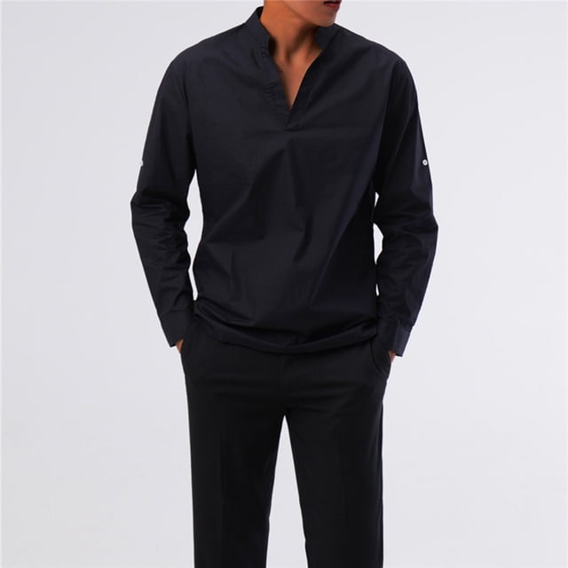 CEHVOM Chemise Décontractée à Manches Longues pour Homme, Col en V Profond, Couleur Unie, Multi-Codes