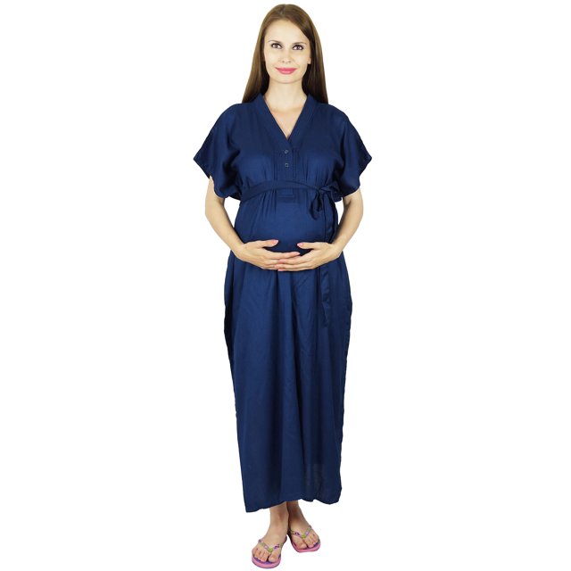 Bimba Maternity Hospital Kaftan With Belt Rayon Nursing Night Gown| Front & Back Buttons