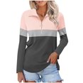 thumbnail image 1 of Plebaso Chemises à Manches Longues pour Femmes à Blocs de Couleur Quart Zip Hauts Décontractés Col Pull Blouses pour Femmes, 1 of 7