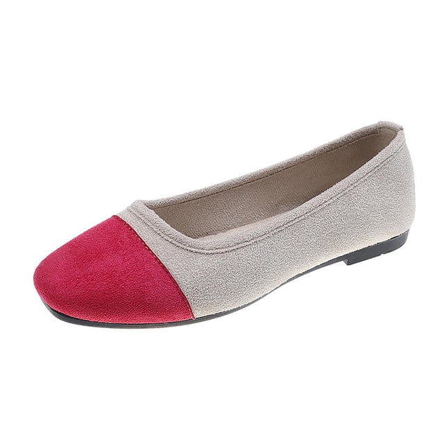 Casual Shoes For Women, Color-Block Canvas Slip-On Flats with Round Toe and Soft Sole for Spring and Summer, Large Sizes Available